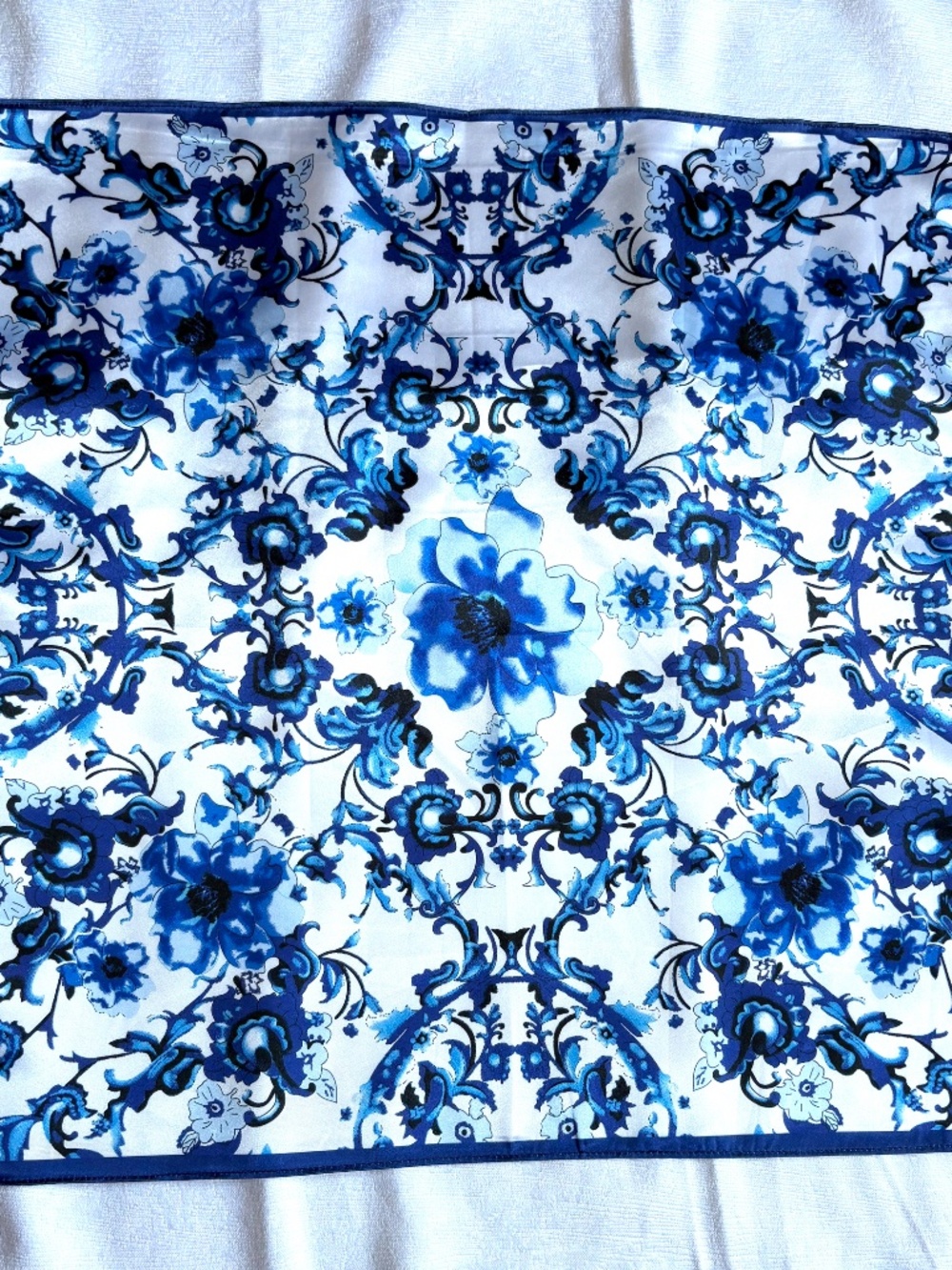 Scarf, White Blue Square Neck Summer Shawl, Headwrap, Bandana Accessories